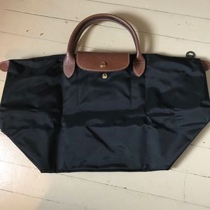 Large Nylon Black Longchamp Le Pliage Bag, Short H